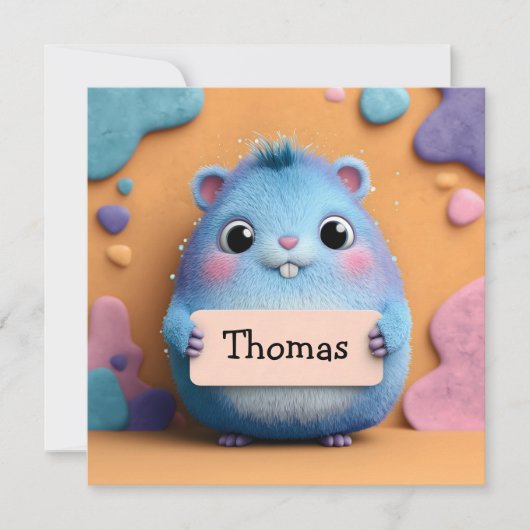 Cute Fluffy Blue Hamster Holding a Sign with Name (正面)