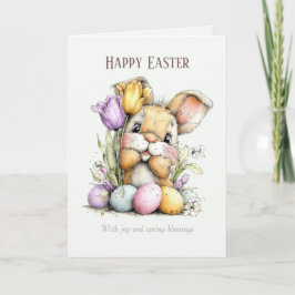Cute Fluffy Bunny Funny Easter Card, Pastel Blue シーズンカード