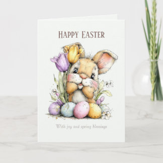 Cute Fluffy Bunny Funny Easter Card, Pastel Blue シーズンカード