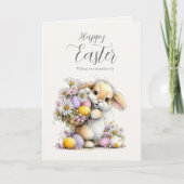 Cute Fluffy Bunny with Egg Basket Easter Card シーズンカード (正面)