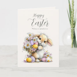 Cute Fluffy Bunny with Egg Basket Easter Card シーズンカード
