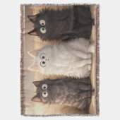 Cute Fluffy Cartoon Cats Gray White & Black  スローブランケット (正面縦)