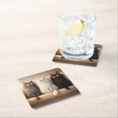 Cute Fluffy Cartoon Cats Whimsical Drink  スクエアペーパーコースター (インサイチュ)