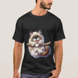 Cute Fluffy Cat Hanging on Rope Playful Art ✨🐾🪢 Tシャツ
