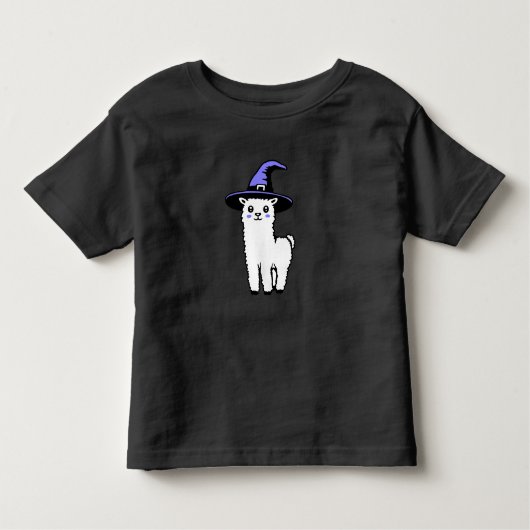 Cute Fluffy Halloween Llama Wearing Purple Witch トドラーTシャツ (正面)