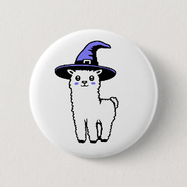 Cute Fluffy Halloween Llama Wearing Purple Witch 缶バッジ