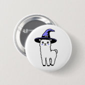 Cute Fluffy Halloween Llama Wearing Purple Witch 缶バッジ (正面&裏面)