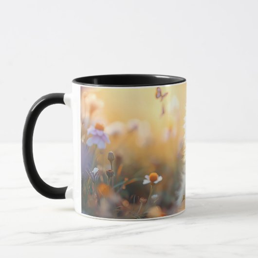 Cute Fluffy Kitten in Wildflowers Coffee Mug マグカップ (左)