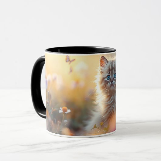 Cute Fluffy Kitten in Wildflowers Coffee Mug マグカップ (正面左)