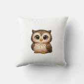 Cute Fluffy Owl Big Eyes Cartoon Digital Art Brown クッション (裏面)