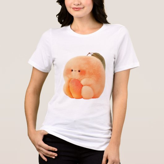 Cute Fluffy Peach Sprite Cradling Tiny Peach Women トライブレンドＴシャツ (正面)