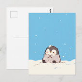 Cute Fluffy Penguin in Snowy Winter Landscape ポストカード (正面/裏面)