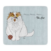 Cute Fluffy Persian Cat Funny Meow Blue カッティングボード (正面)