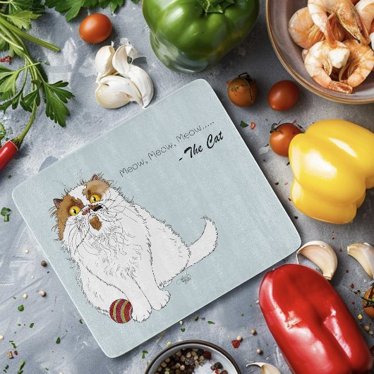 Cute Fluffy Persian Cat Funny Meow Blue カッティングボード