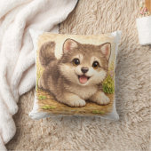 Cute Fluffy Puppy Kawaii Dog Cozy Animal Gift Pill クッション (ブランケット)