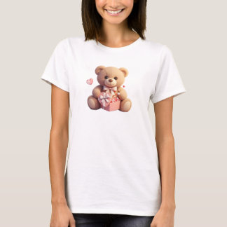 Cute Fluffy Teddy Bear with Heart  Valentine Tシャツ
