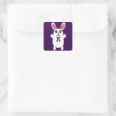 Cute Fluffy White Bunny Rabbit with Red Bow - Chri スクエアシール (バッグ)