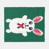 Cute Fluffy White Bunny Rabbit with Red Bow - Chri フリースブランケット (正面(横))