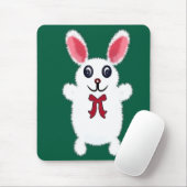 Cute Fluffy White Bunny Rabbit with Red Bow - Chri マウスパッド (マウス)