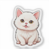  Cute Fluffy White Cat Sticker - Kawaii Aesthetic シール (正面)