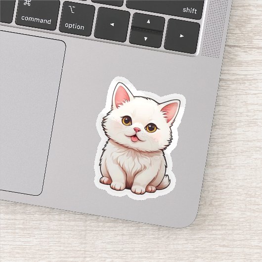  Cute Fluffy White Cat Sticker - Kawaii Aesthetic シール (詳細)