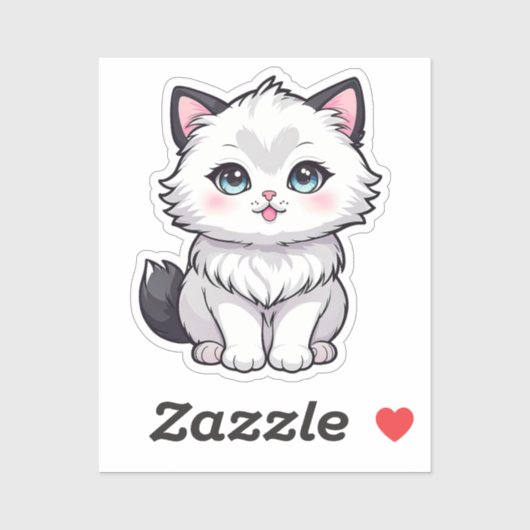 Cute Fluffy White Kitten Big Blue Eyes Sticker シール (シート)