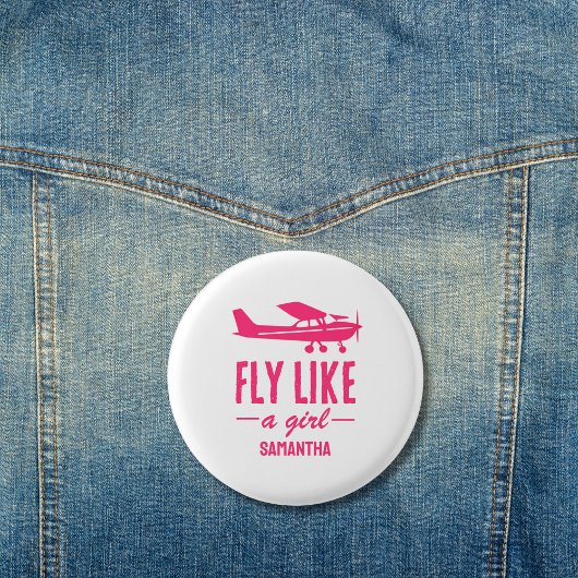 Cute Fly Like A Girl Pink Airplane Girly Aviation  缶バッジ