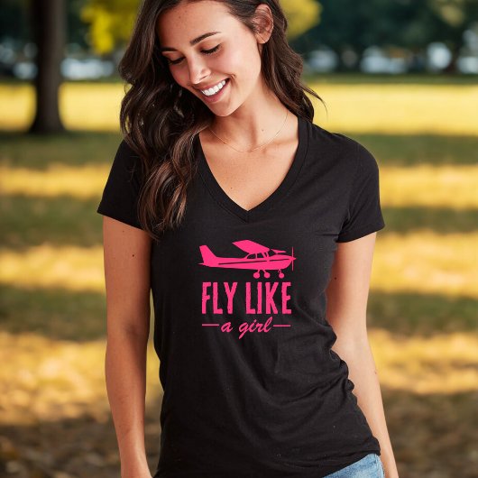 Cute Fly Like A Girl Pink Airplane Girly Aviation Tシャツ