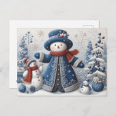 Cute Folk Art Christmas Snowman ポストカード (正面/裏面)