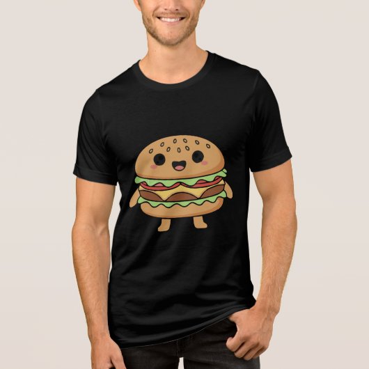 Cute food character illustration (smiling burger), トライブレンドＴシャツ (正面)