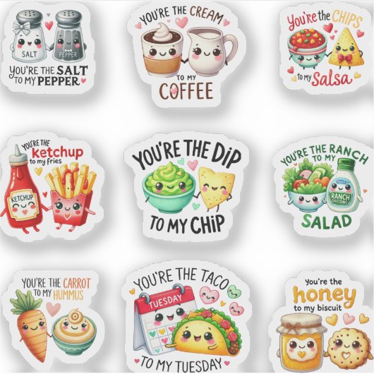 Cute Food Pairings Pastel Kawaii Set シール (正面)