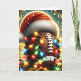 Cute Football in String Lights Christmas シーズンカード