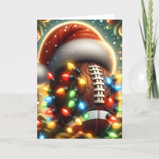 Cute Football in String Lights Christmas シーズンカード (正面)