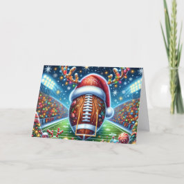 Cute Football with Reindeer Antlers Christmas シーズンカード