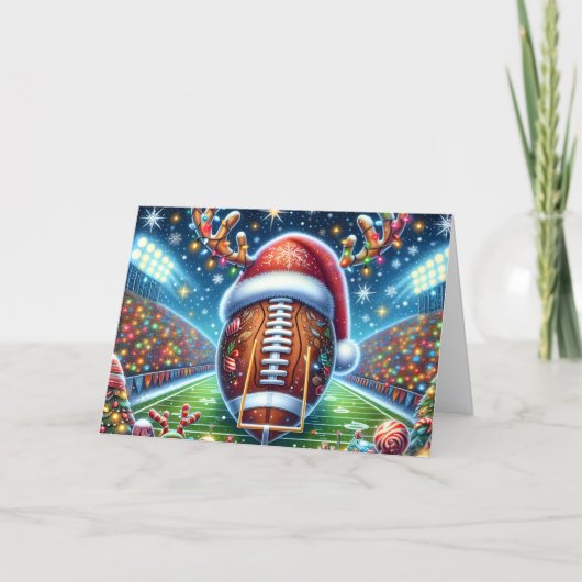Cute Football with Reindeer Antlers Christmas シーズンカード (正面)