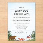 Cute Forest Animals Baby Boy Shower Design アクリル招待状 (正面)