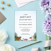 Cute Forest Animals Baby Boy Shower Design アクリル招待状 (インサイチュ (ウェディング))