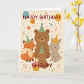 Cute Forest Animals Custom Birthday カード (黄色い花)