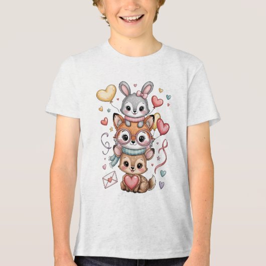 Cute forest animals for Valentine's Day トライブレンドＴシャツ (正面)