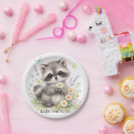 Cute Forest Baby Raccoon Baby Shower  ペーパープレート<br><div class="desc">Celebrate your little one on the way with this adorable watercolor baby raccoon surrounded by delicate wildflowers. This sweet woodland design features a fluffy baby raccoon holding a daisy while soft florals, greenery, and butterflies create a charming forest feel. Perfect for woodland baby showers, nature-themed celebrations, and rustic baby shower...</div>