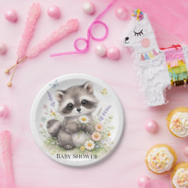 Cute Forest Baby Raccoon Baby Shower ペーパープレート