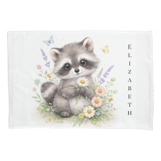 Cute Forest Baby Raccoon Baby Shower Gift 枕カバー (正面)