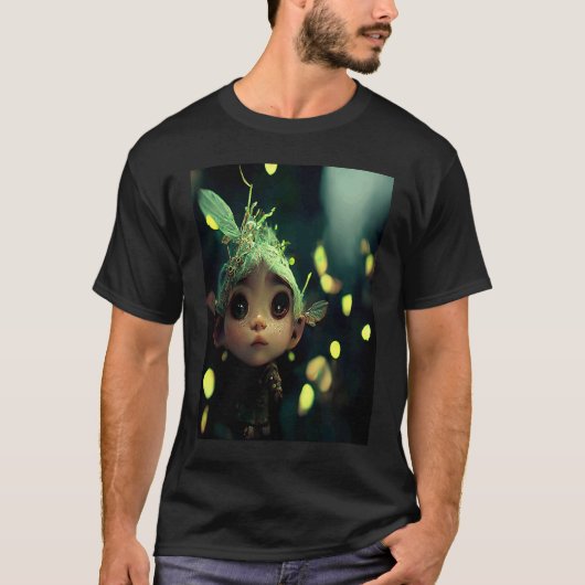 Cute Forest Fairy Elf in a Green Bioluminescent Fo Tシャツ (正面)