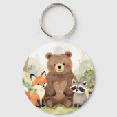 Cute Forest Friends Bear Fox Raccoon Watercolor キーホルダー (裏面)