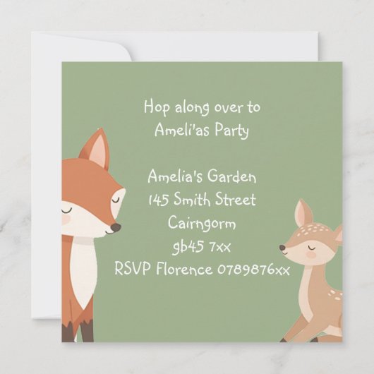 Cute Forest Friends Birthday Invitation  (裏面)