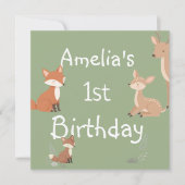 Cute Forest Friends Birthday Invitation  (正面)