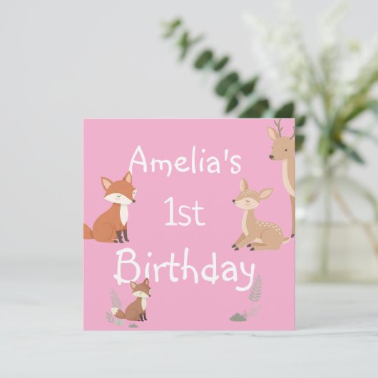 Cute Forest Friends Birthday Invitation  (スタンド正面)