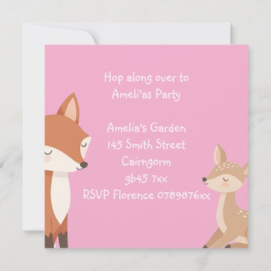 Cute Forest Friends Birthday Invitation  (裏面)