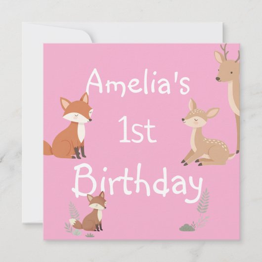 Cute Forest Friends Birthday Invitation (正面)