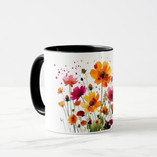 Cute forest wildlife and spring flowers coffee mug マグカップ (正面左)